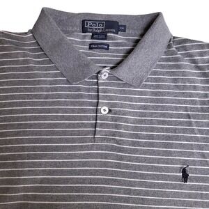 Polo Ralph Lauren Men's  XXL Gray White Striped Pima‎ Cotton Polo Shirt